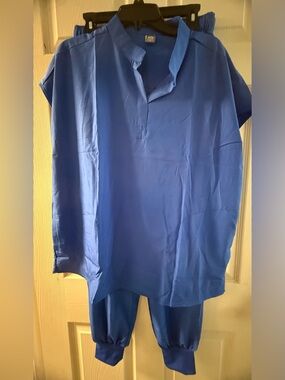 Blue Scrub Set with Drawstring Waist